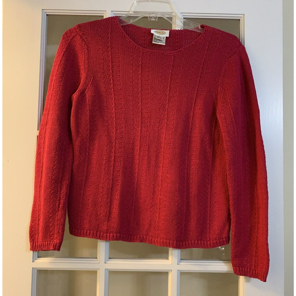 Talbots VINTAGE hot pink long sleeved knit sweater mercerized cotton sz MED - Picture 1 of 4